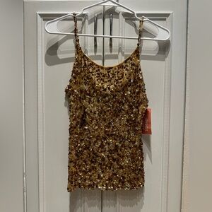Bronze sequin scoop neck spaghetti strap top.